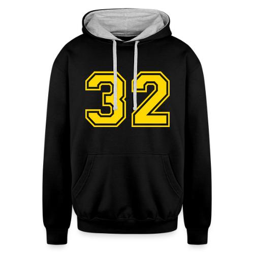 Number 32 in a classic athletic collegiate font - Unisex Contrast Hoodie