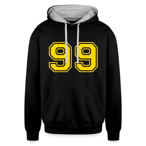 Number 99 in a classic athletic collegiate font - Unisex Contrast Hoodie