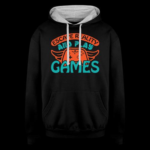 Escape Reality, Play Games - Unisex Contrast Hoodie