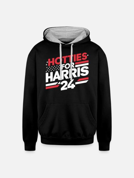 Hotties For Harris 24 - Unisex Contrast Hoodie - black/heather gray