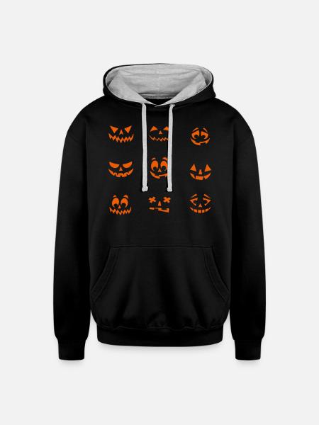 Pumpkin face - Unisex Contrast Hoodie - black/heather gray