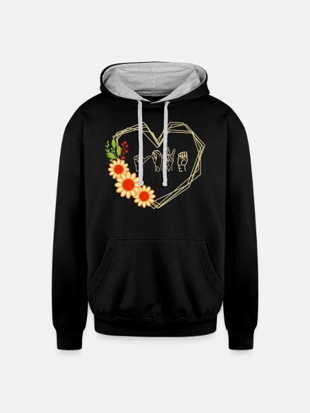 Finger Code Love - Unisex Contrast Hoodie - black/heather gray