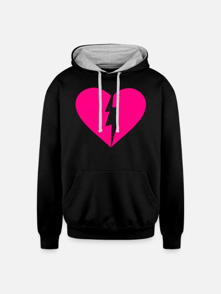 Broken Heart - Unisex Contrast Hoodie - black/heather gray