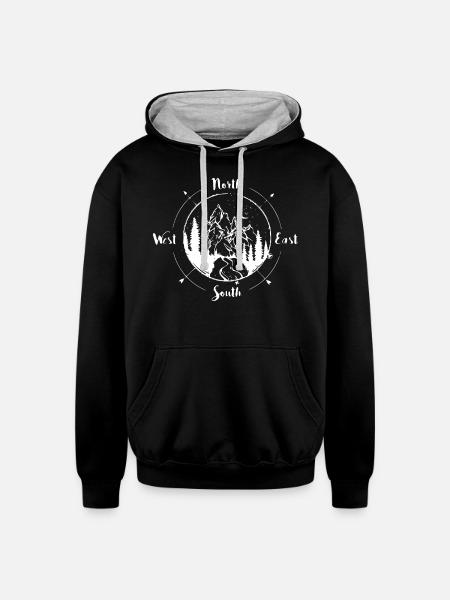 Mountain with compass - Unisex Contrast Hoodie - black/heather gray