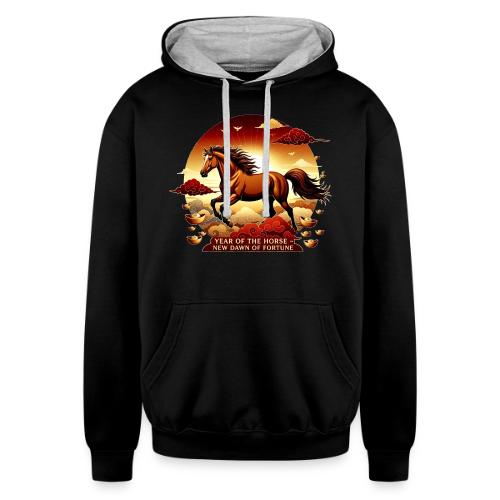 Year of the Horse Sunrise T Shirt, Lunar New Year - Unisex Contrast Hoodie