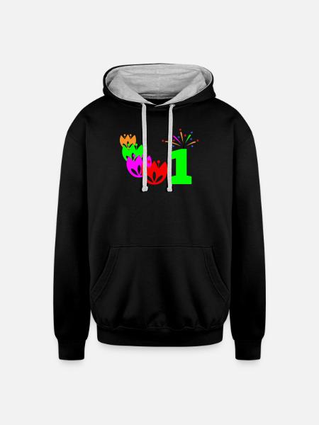 1st day birthday - Unisex Contrast Hoodie - black/heather gray