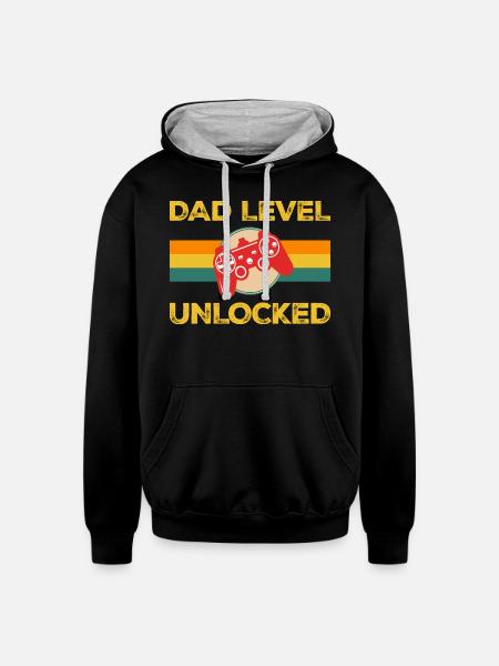 Dad Level Unlocked - Unisex Contrast Hoodie - black/heather gray
