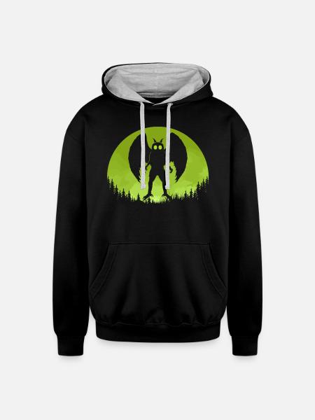 Mothman Moon - Unisex Contrast Hoodie - black/heather gray