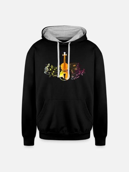 Music Notes Violin - Unisex Contrast Hoodie - black/heather gray