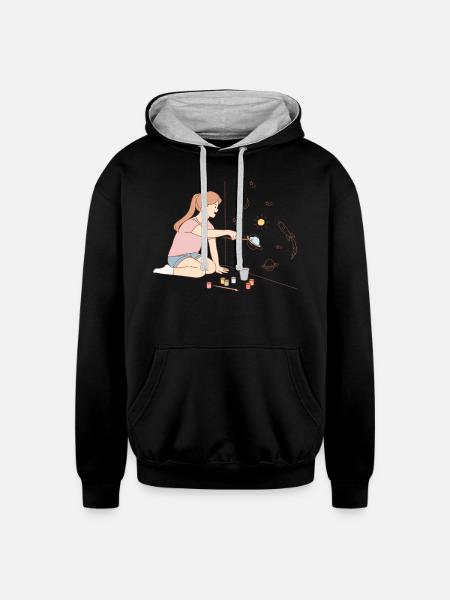 Girl meta digital art - Unisex Contrast Hoodie - black/heather gray