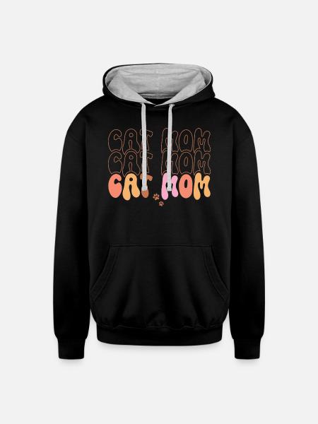 Cat Mom - Unisex Contrast Hoodie - black/heather gray