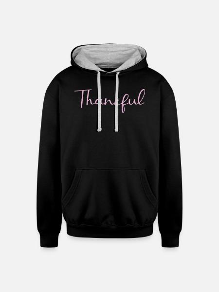 thankful - Unisex Contrast Hoodie - black/heather gray