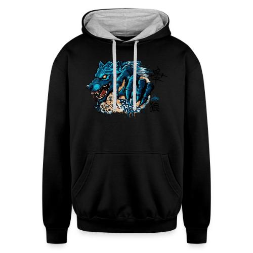 Blue Wolf Graffiti Street Art - Unisex Contrast Hoodie