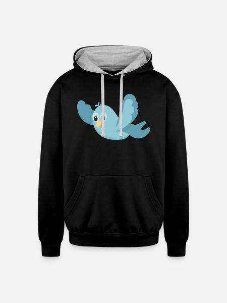 Cartoon Blue Bird - Unisex Contrast Hoodie - black/heather gray