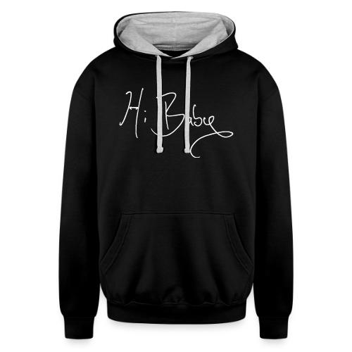 Hi Baby Handwriting (White) - Unisex Contrast Hoodie
