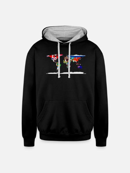 Flag Map Of The World - Unisex Contrast Hoodie - black/heather gray