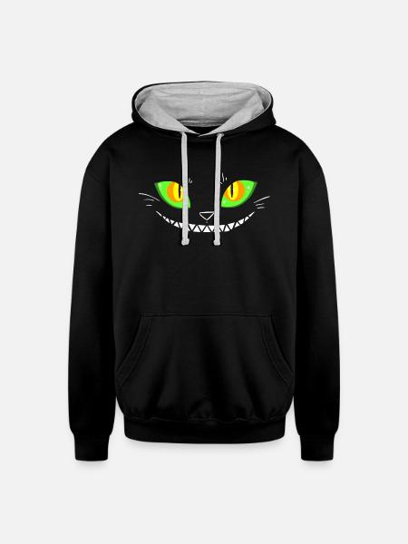 Creepy Cat Face - Unisex Contrast Hoodie - black/heather gray
