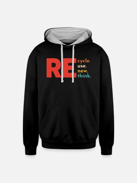 Recycle Reuse Renew Rethink - Unisex Contrast Hoodie - black/heather gray