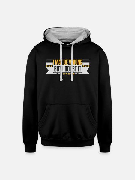 I may be wrong - Unisex Contrast Hoodie - black/heather gray