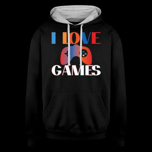 I Love Games Rainbow Controller - Unisex Contrast Hoodie