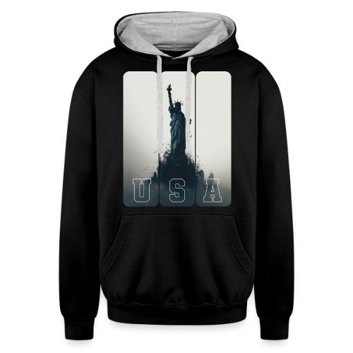 USA: Liberty Rising Over Manhattan - Unisex Contrast Hoodie