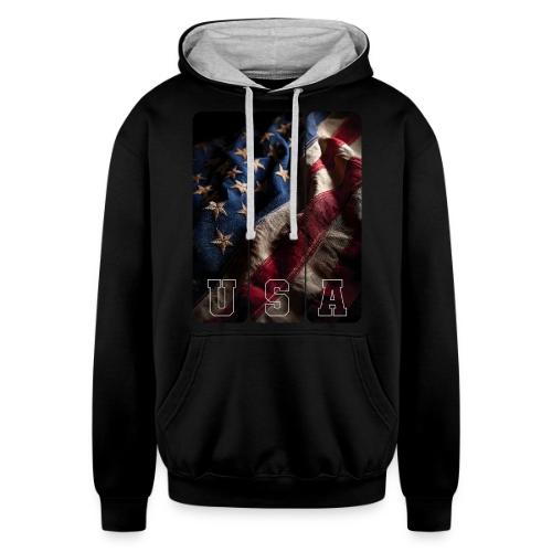 USA: Worn Stars and Stripes - Unisex Contrast Hoodie