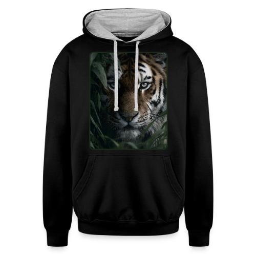 Tiger Jungle Eyes Wildlife Design - Unisex Contrast Hoodie