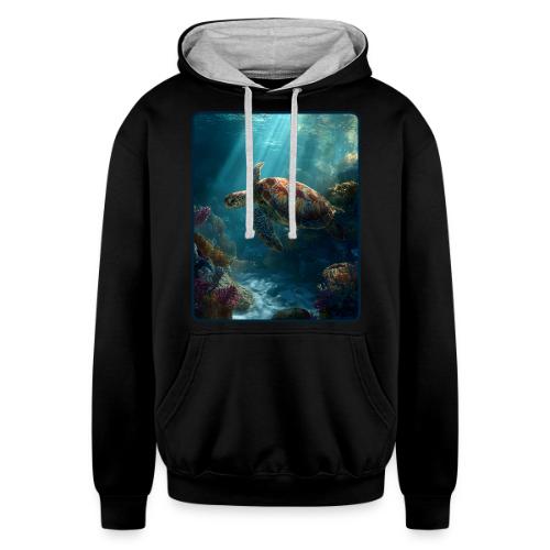 Sea Turtle Coral Reef Design - Unisex Contrast Hoodie