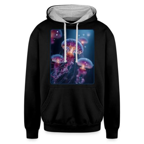 Glowing Jellyfish Deep Sea Design - Unisex Contrast Hoodie