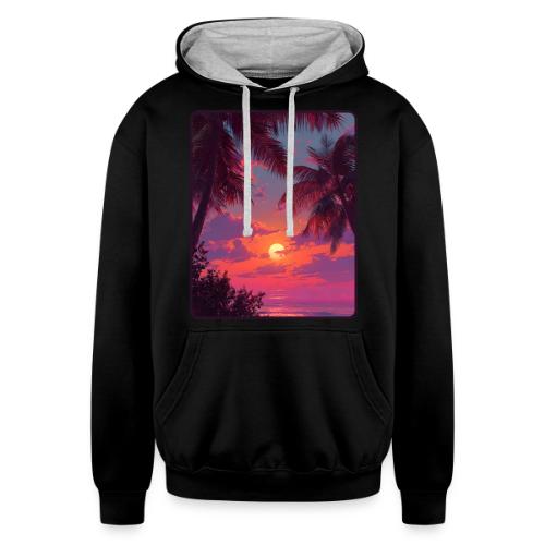 Tropical Sunset Palm Silhouette Design - Unisex Contrast Hoodie