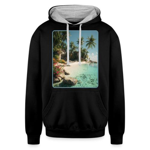 Serene Tropical Beach Floral Design - Unisex Contrast Hoodie