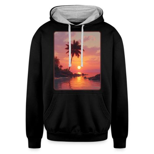Tropical Beach Sunset Palm Design - Unisex Contrast Hoodie