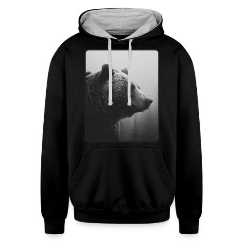 Grizzly Bear Black White Portrait Design - Unisex Contrast Hoodie