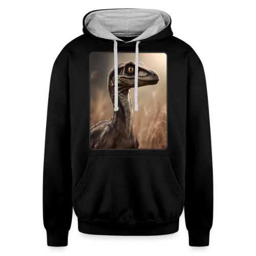 Velociraptor Feathered Portrait Design - Unisex Contrast Hoodie