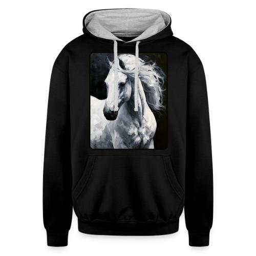 White Horse Oil Painting Design - Unisex Contrast Hoodie