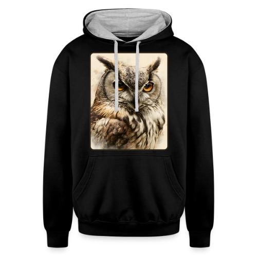 Great Horned Owl Watercolor Design - Unisex Contrast Hoodie