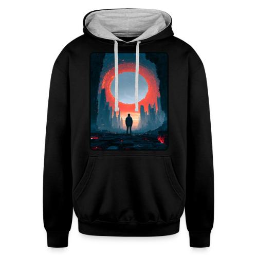 Cosmic Portal Future City Design - Unisex Contrast Hoodie