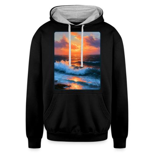 Sunset Storm Waves Oil Painting - Unisex Contrast Hoodie