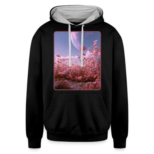 Cosmic Moon & Cosmos Flowers Art - Unisex Contrast Hoodie