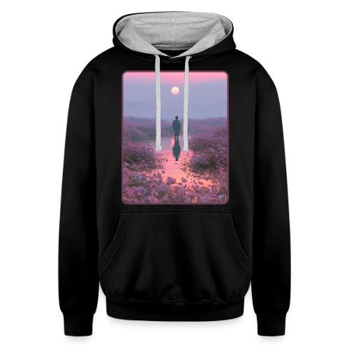 Ethereal Sunset Flower Field Art - Unisex Contrast Hoodie