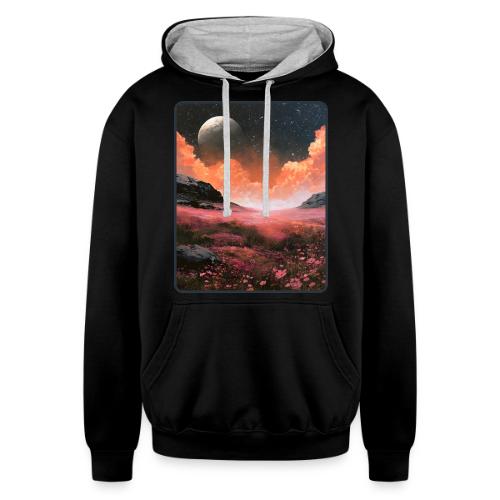 Moonlit Fantasy Flower Landscape - Unisex Contrast Hoodie