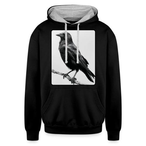 Raven Black and White Art Design - Unisex Contrast Hoodie