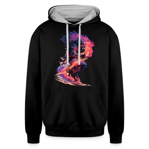 Flaming Ninja Warrior Fantasy Design - Unisex Contrast Hoodie
