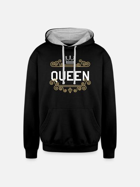 Queen King - Unisex Contrast Hoodie - black/heather gray