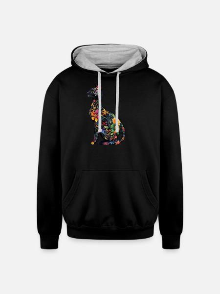 Russian Blue Cat - Unisex Contrast Hoodie - black/heather gray