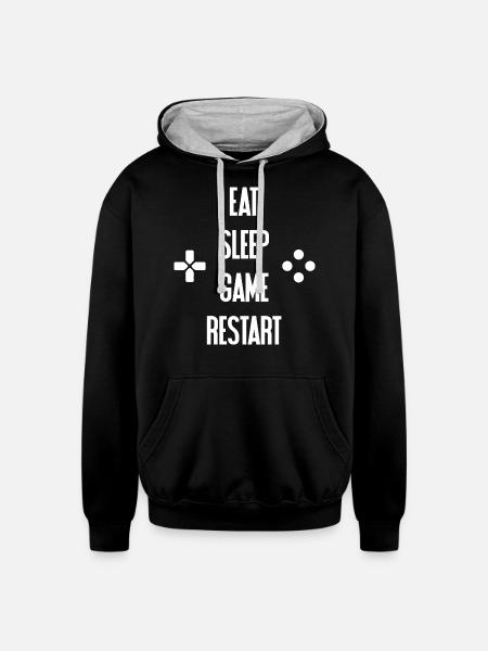 Eat Sleep Game Restart - Unisex Contrast Hoodie - black/heather gray