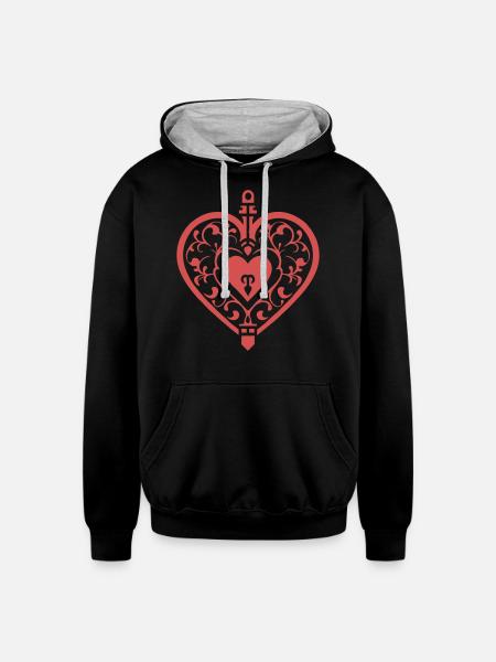 heart ornament - Unisex Contrast Hoodie - black/heather gray