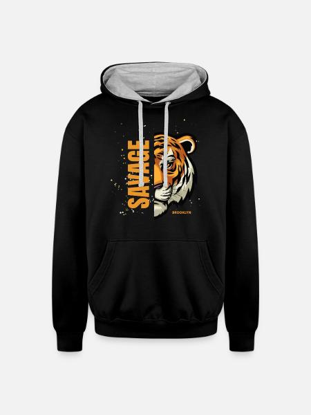 tiger - Unisex Contrast Hoodie - black/heather gray