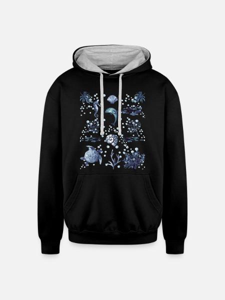 Under the Ocean - Unisex Contrast Hoodie - black/heather gray