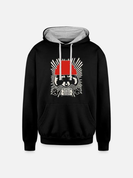 Raccoon DEVO Hat Poster – Bold Political Art Print - Unisex Contrast Hoodie - black/heather gray